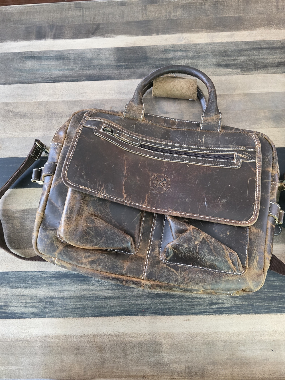 Vintage Gentleman  Brown Leather Messenger Bag for Men
